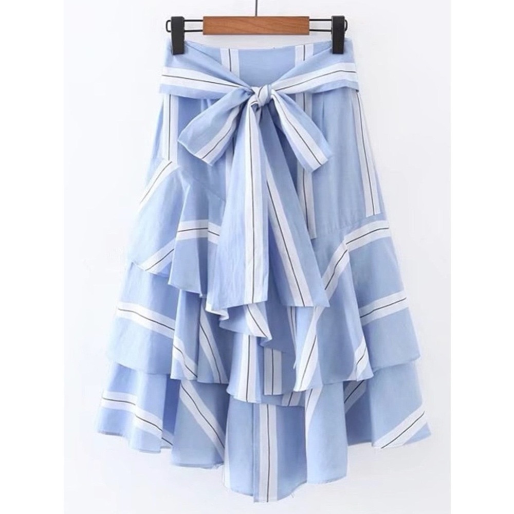 ROMEO & JULIET Bow Tie Striped Waist Layered Ruffle Midi Skirt Size Small